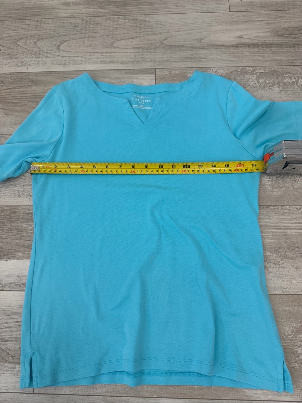 Talbots Short Sleeve Notch Neck Tee Aqua Turquoise 100% Pima Cotton Size LP - Picture 4 of 5